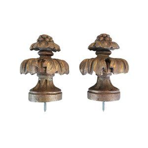 Ornate Drapery Rod Finials in Aged Gold - Set of 2